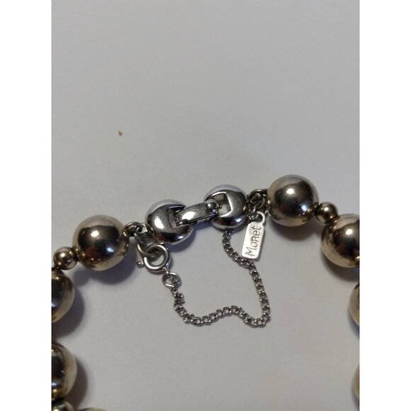 Vintage Signed MONET  Strung Silvertone Balls Bracelet 7 " - Picture 3 of 6
